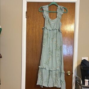 Blu Pepper Maxi Dress Light Blue Floral Flutter Sleeve Lightweight Size Small